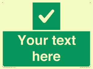 Custom green background, green square with tick sign